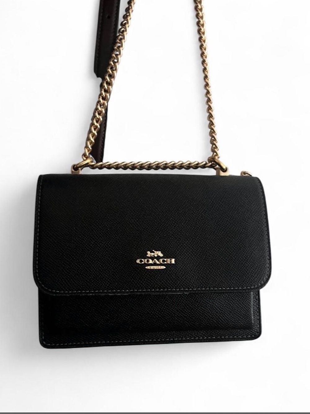 Coach Black Leather Crossbody Bag with Gold Chain Strap